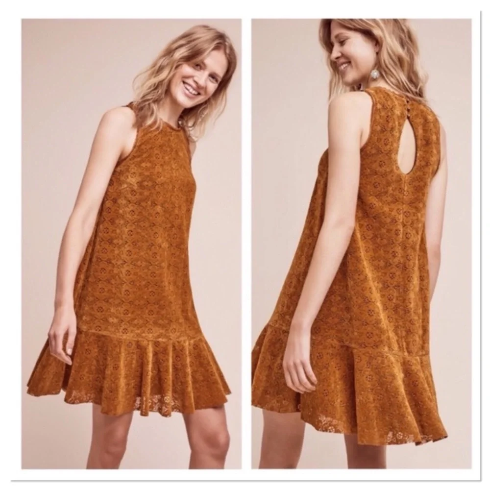 Anthropologie Maeve Amis Faux Suede Dress Terracotta Brown Size 2